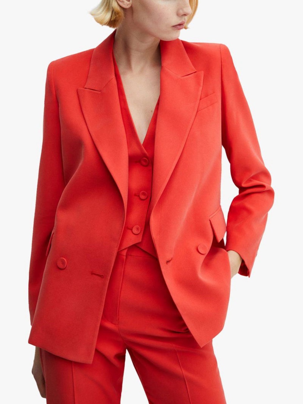 Mango Vibrant coral Double-Breasted Women's Blazer S